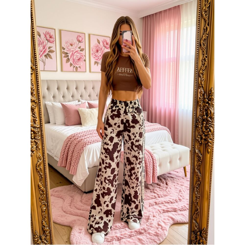 NWT Adidas Cow Print Wide Leg Track Pants 2XS SOLD OUT Rare Retro - Picture 1 of 4